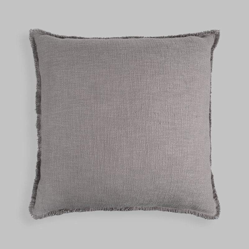 Nathanim Organic Chic Throw Pillow - Washed Textured Cotton Solid Color and Frayed Edges with Feather Insert, Shade Gray