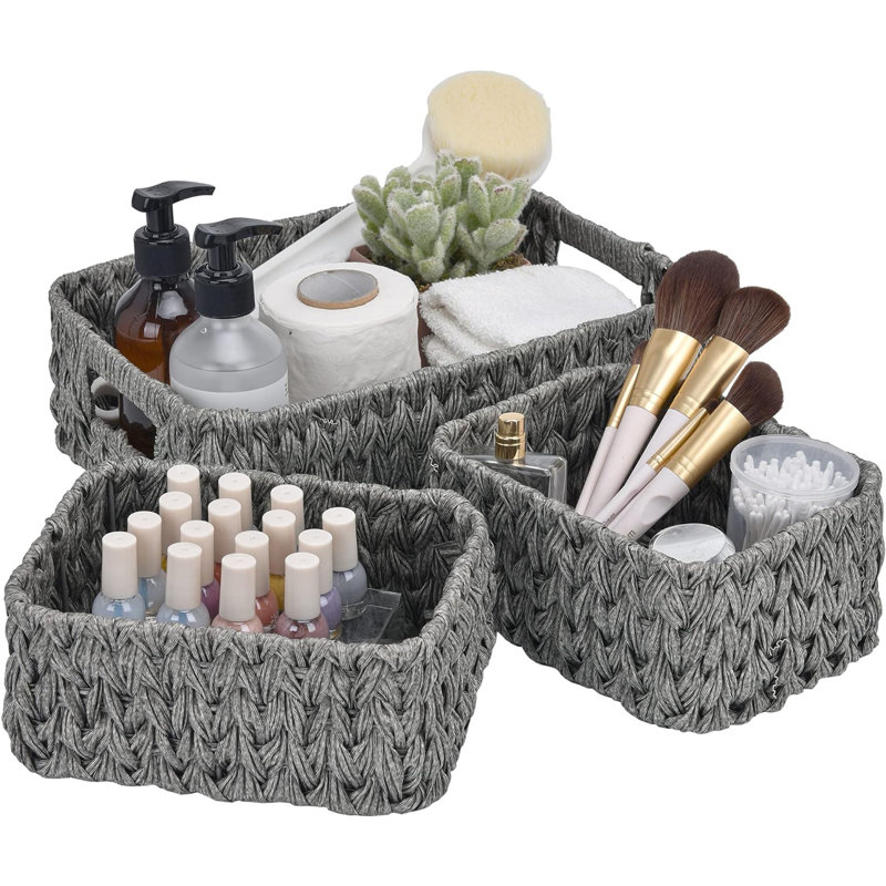 3 Pack Wicker Storage Baskets: Shelf & Vanity Organizing