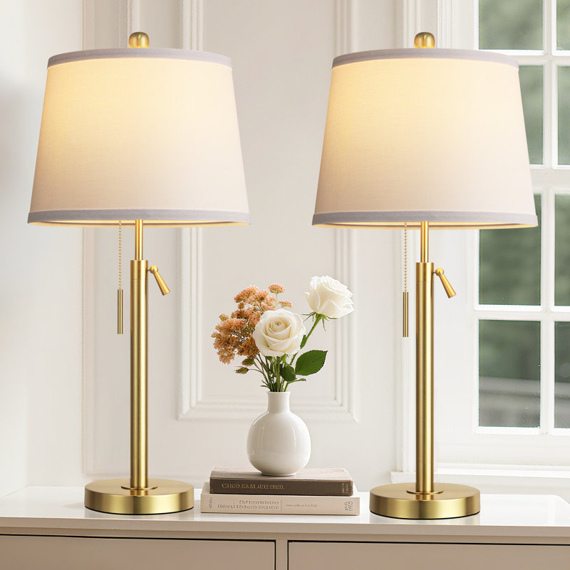 30"Tall Table Lamp Set Of 2,Bedside Lamps For Bedroom Living Room, Height Adjustable Nightstand Lamps With Pull Chain(Bulbs Included), Black