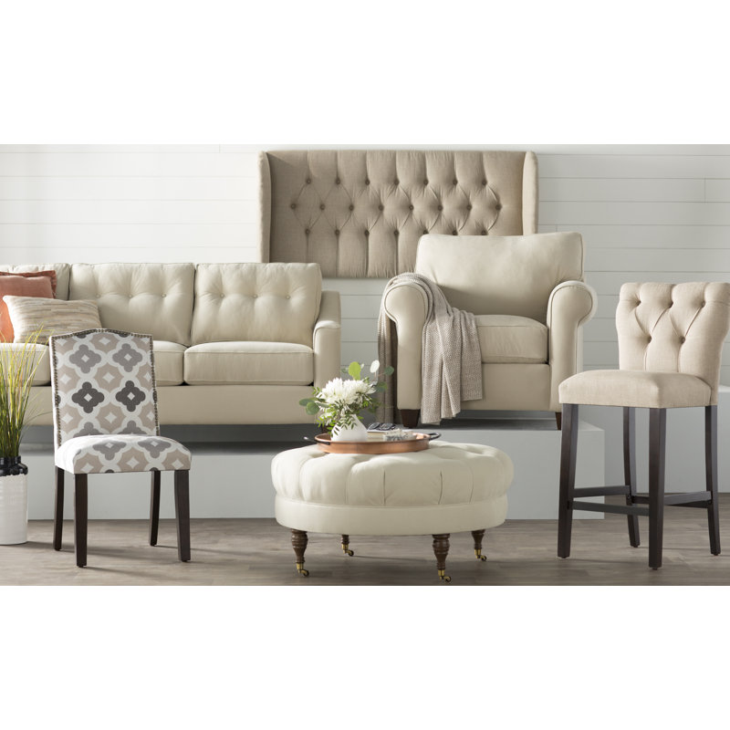 Elsa Upholstered Wingback Headboard, Queen, Classic Talc Linen