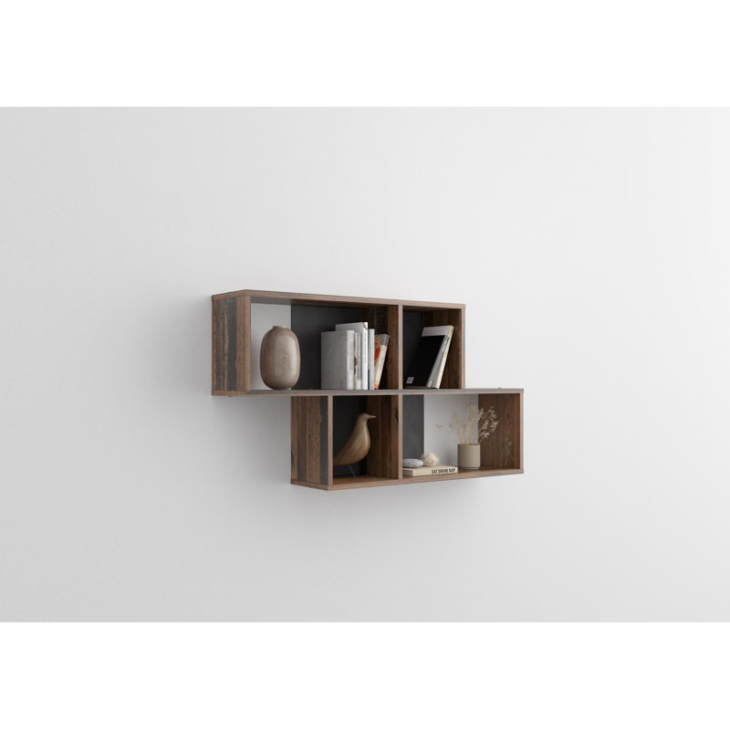 Brigg 4 Piece Solid Wood Cube Shelf, Dark Anthracite