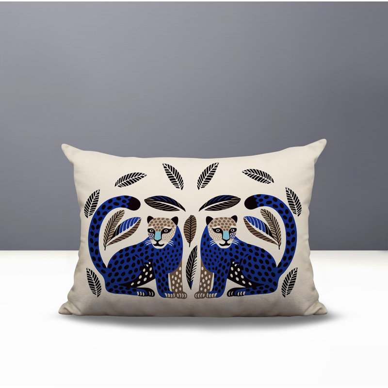Coussin lombaire réversible Ayra Leopard, Rectangle H 14 po x l 20 po, Marine