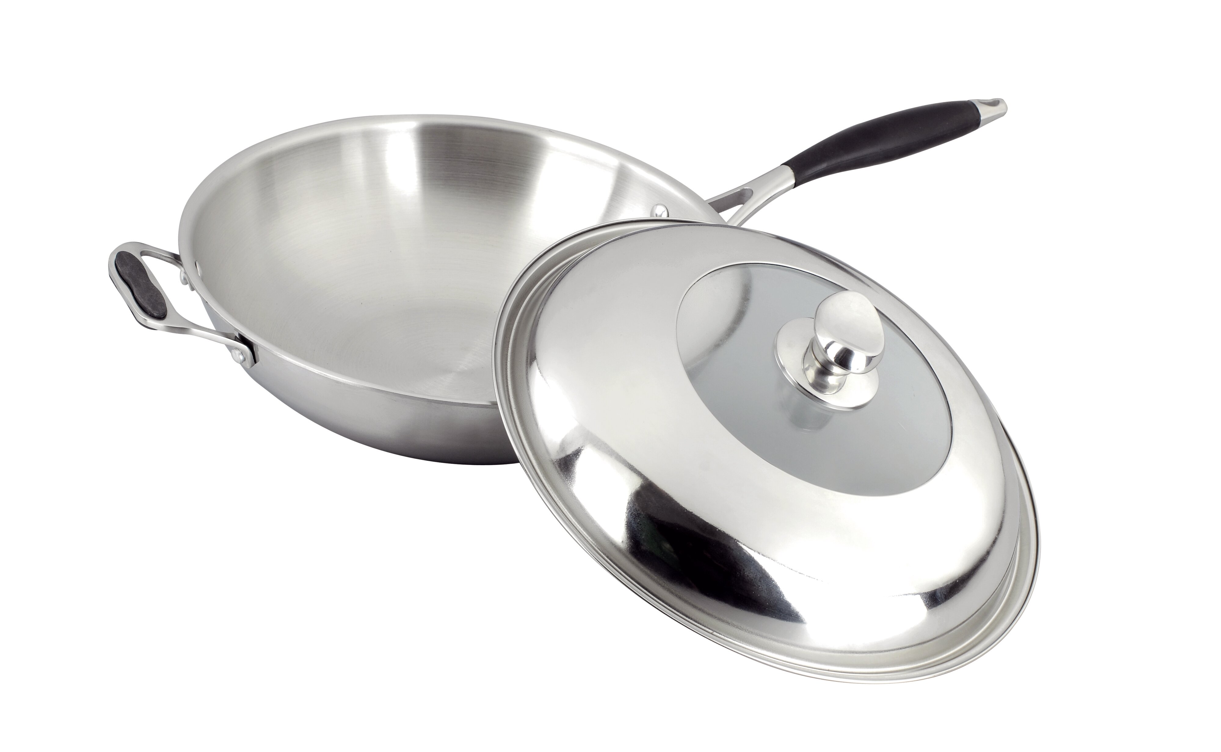 Gourmet Chef 12'' Stainless Steel Wok with Lid | Wayfair