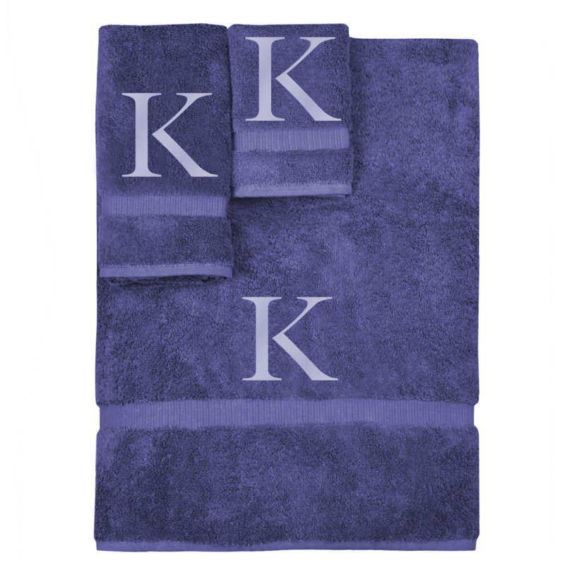 Ensemble de serviettes monogrammées - ensemble de 3 - lettre-bloc, K, Marine / Argent