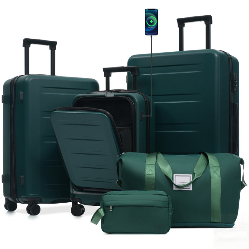 Ensemble de valises rigides 5 pièces avec ouverture frontale, valises extensibles, port USB et serrures TSA pour un voyage pratique
