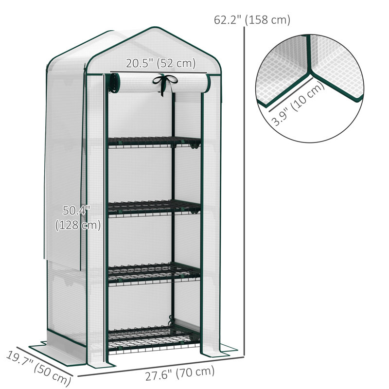 Mini Greenhouse with Screen Roof, Portable Small Greenhouse, White, White, 62.2" H x 27.6" W x 19.7" D