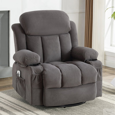 Swinging Recliner Massage Heated Sofa, With USB And 2 Cup Holders In Side Pockets