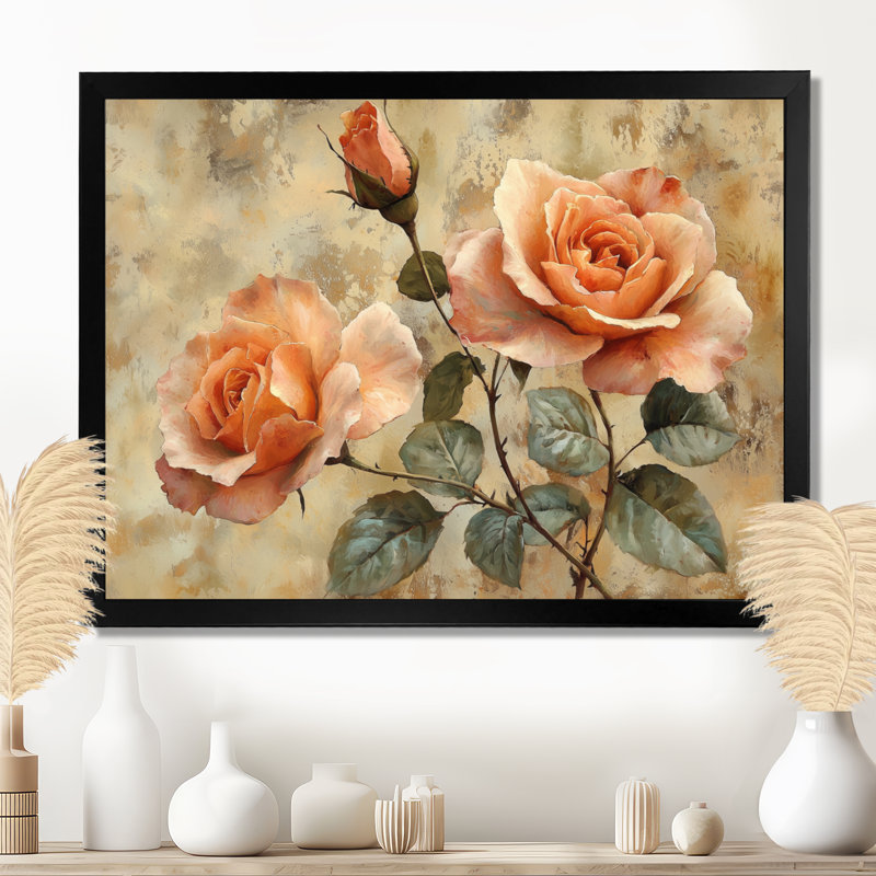 Roses, tons de terre, fleurs IV - roses, art mural, Reproduction encadrée d'une seule photo, Noir, H 12 po x l 20 po