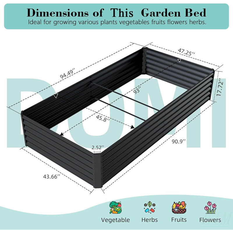 8×4×1.5 Ft Galvanized Raised Garden Bed, Outdoor Planter Garden Boxes Large Metal Planter Box For Gardening Vegetables Fruits Flowers, Dark Grey