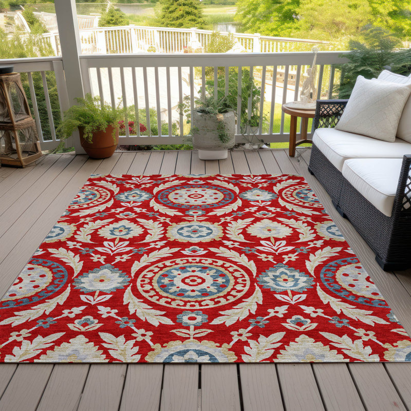 Mahaney Floral Indoor / Outdoor Rug, Rectangle 10' x 14'