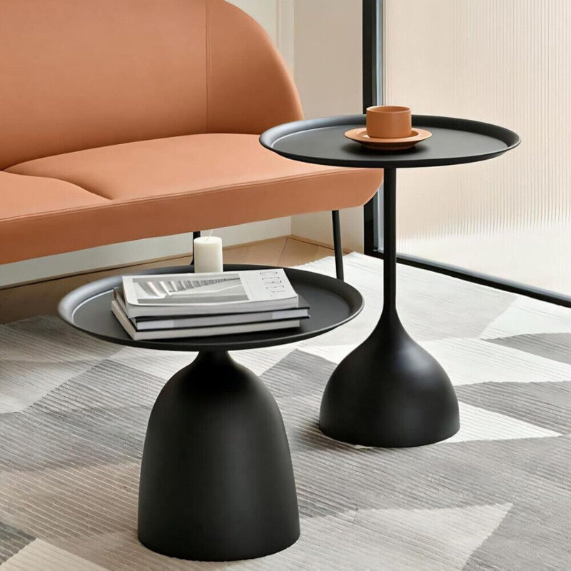 Nesting Table Round Coffee Table Set Modern Living Rooms Tables Metal Minimalist Side Tables, Black