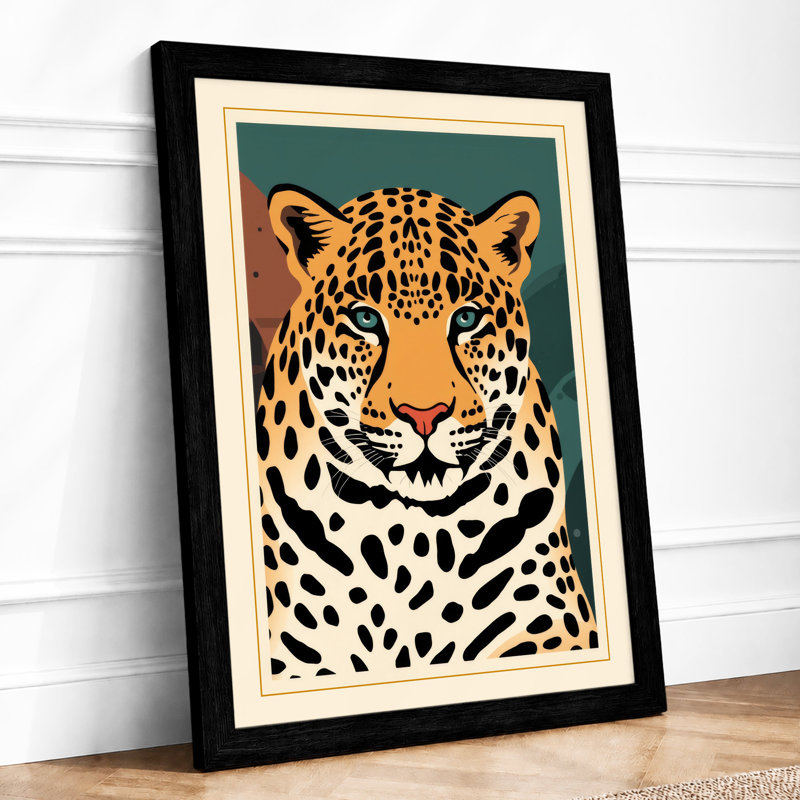 Leopard Portrait Geometric - Framed Print, A3 - 42.0 x 29.7 cm, Black