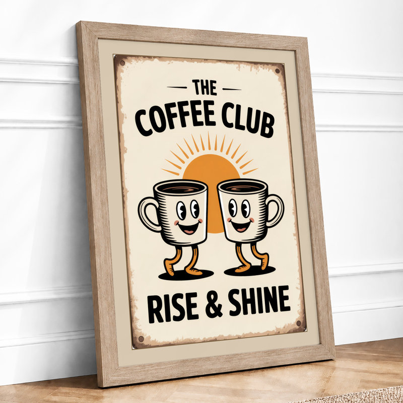 The Coffee Club Retro - Framed Print, A4 - 29.7 x 21.0 cm, Oak