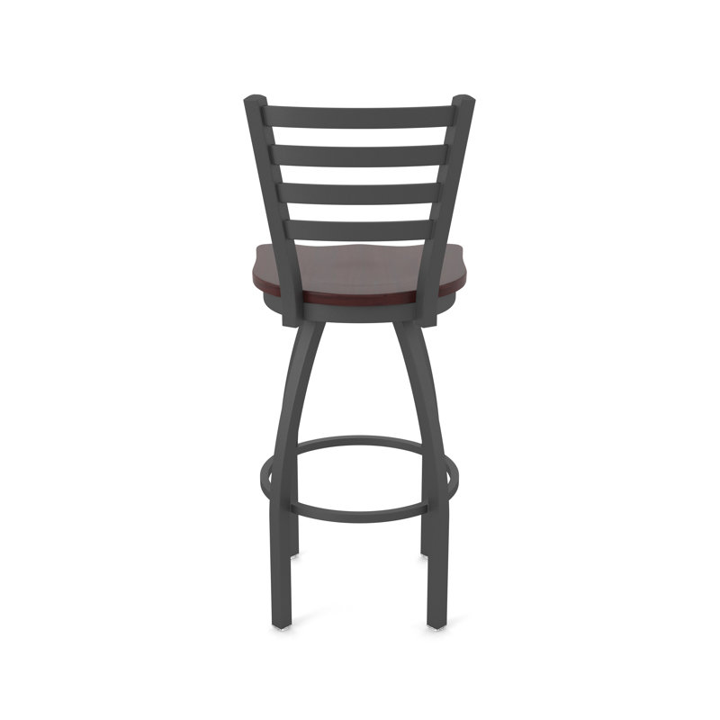 Tabouret pivotant Jackie, Bois - Érable cerise foncée, Étain, Tabouret de comptoir (siège d'une hauteur de 25 p