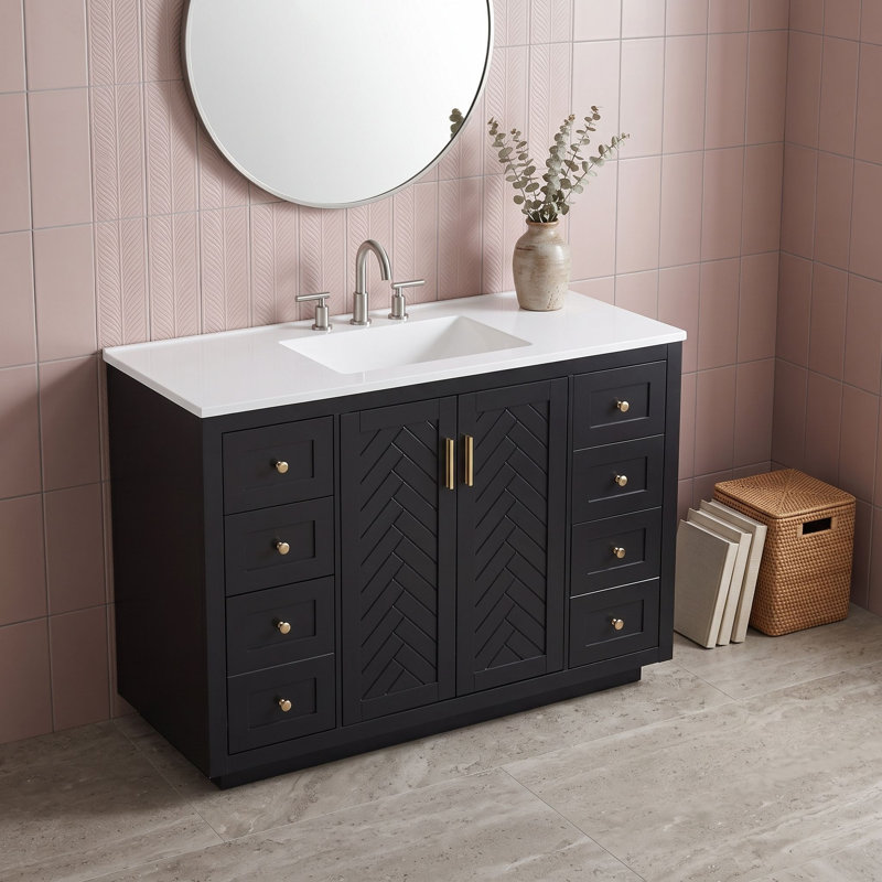 Meuble-lavabo Farmhouse avec tiroirs et armoire, portes, Noir