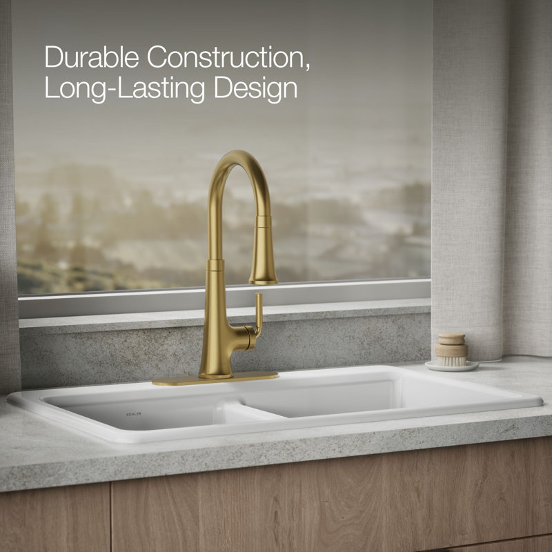 Tone Three-Hole Kitchen Faucet Escutcheon, Vibrant Brushed Brass