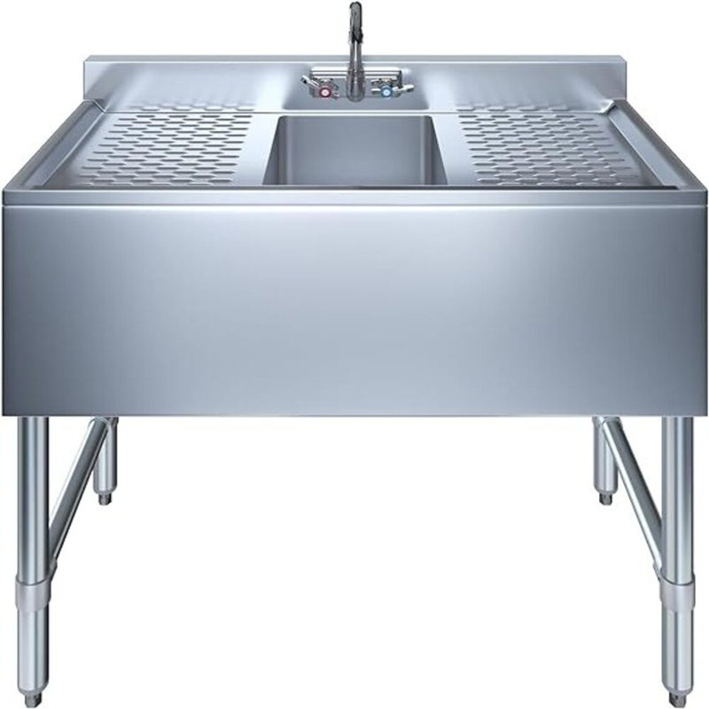 Évier sous-bar en acier inoxydable avec égouttoirs doubles et robinet, 91,4 cm (L) x 48,3 cm (P)