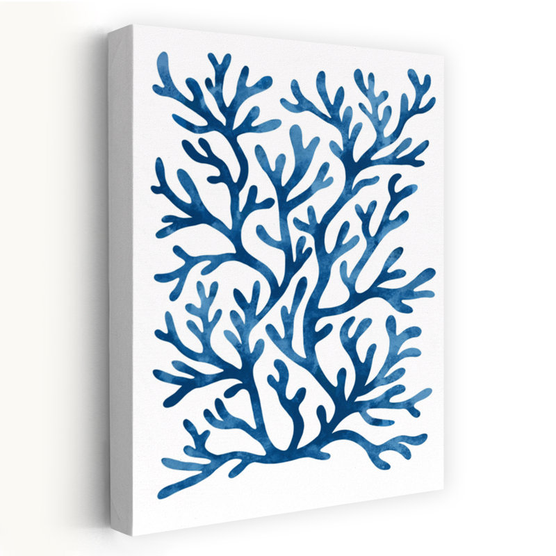 Aquarelle, bleu, corail, abstrait, contemporain, bord de mer, nature, art mural, H 18 po x l 12 po