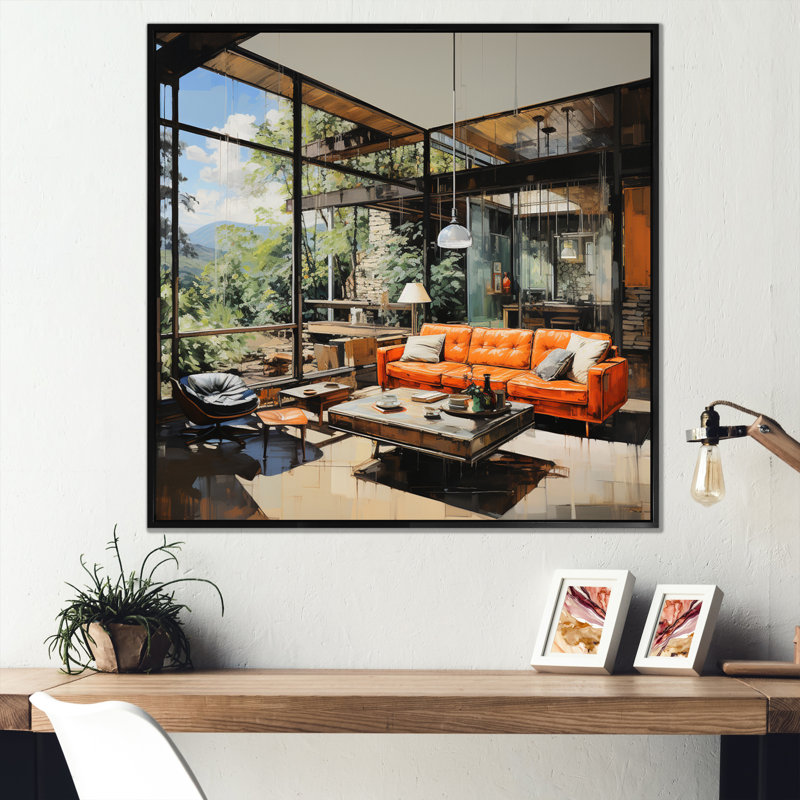 Coral Black Mid Century Elevated Elegance II - Mid-Century Canvas Art Print, Cadre flottant noir
