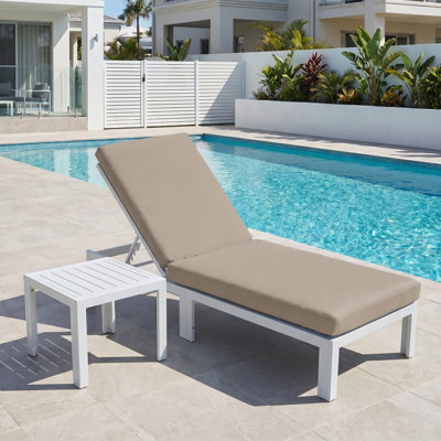 Outdoor Aluminum Chaise Lounge Chair with Side Table & Cushions, Rust-Resistant Adjustable Recliner for Patio, Pool, Deck