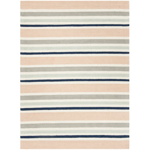 Kruetzen Striped Handmade Tufted Wool Ivory/Orange Area Rug
