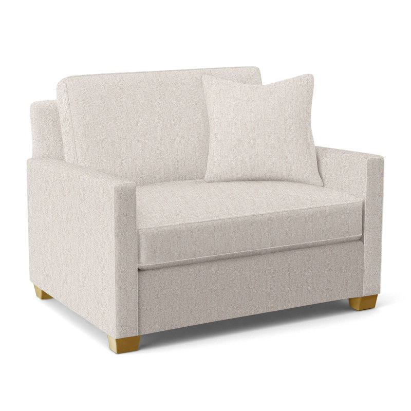 Nicklaus Upholstered 49'' Sleeper Sofa, Honey Finish, Ivory Crypton Performance; 0886-91, Gel Memory Foam Mattress
