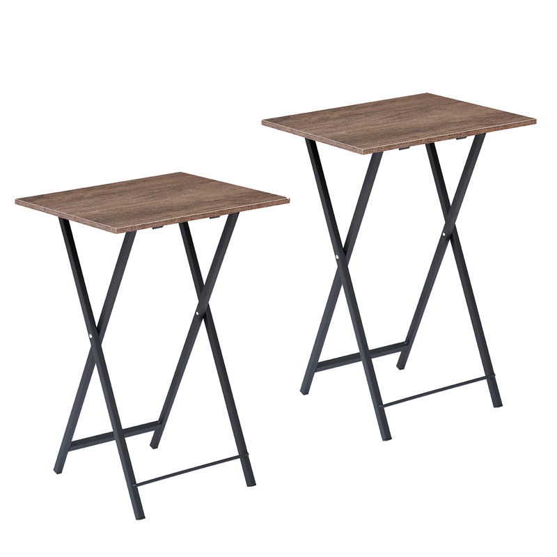 Folding Side Table with Cup Holder, Industrial Side Table for Living Room, Bedroom, Coffee/Black