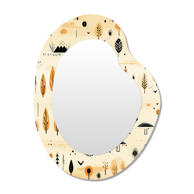 Tribal Nomad Boho Pattern - Geometric Asymmetrical Large Wall Mirror, Beige Irregular Shape Decorative Mirror, Printed Metal Art