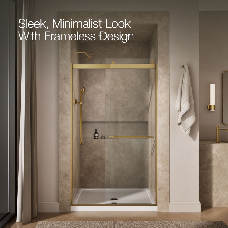 Levity Plus Less Sliding Shower Door, 81-5/8 In. H X 44-5/8 - 47-5/8 In. W, With 3/8 In.-Thick Crystal Clear Glass, Bronze