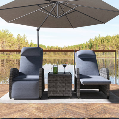 Combinaison extérieure en rotin pour deux personnes avec table basse, réglable, adaptée pour la cour, la piscine, le balcon, gris