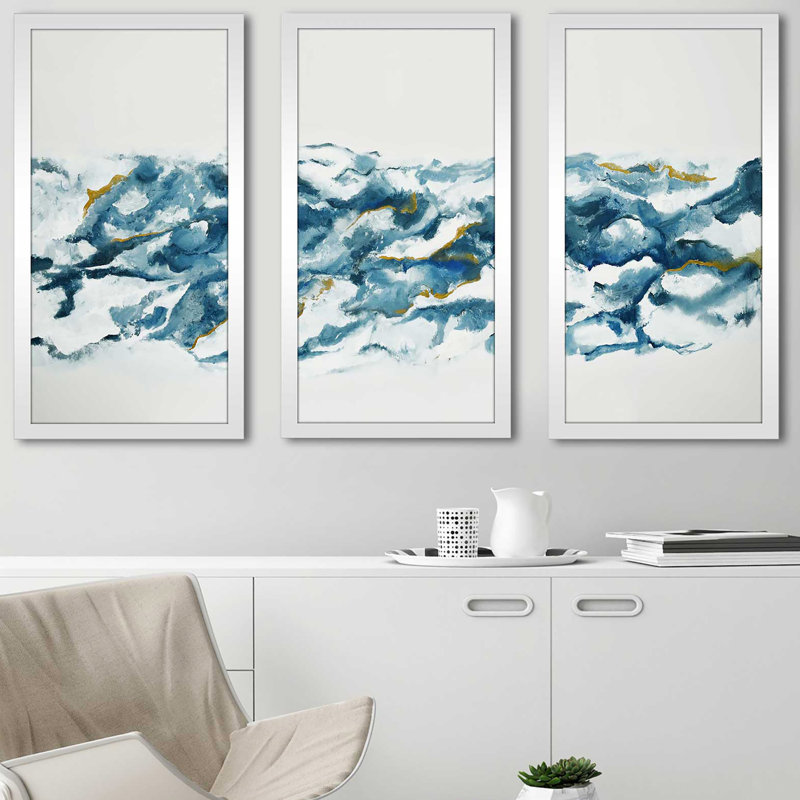 Into the Blue - 3 pièces, Encadrement argenté, H 25,5 po x l 40,5 po x P 1 po
