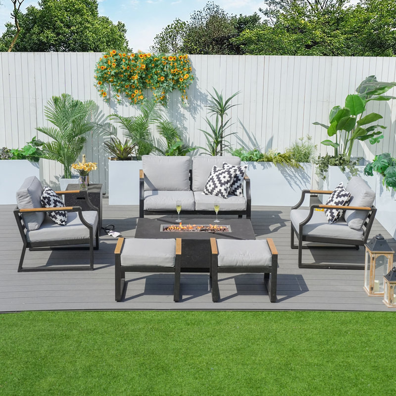 Miraglia - Person Patio Conversation Set with Cushions, Gray