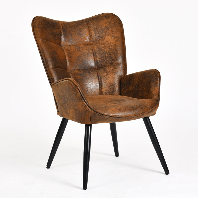 High Back Accent Chair, Upholstered Reading Wing Back Side Chairs, Arm Chairs For Bedroom, Living Room, Brown And Black