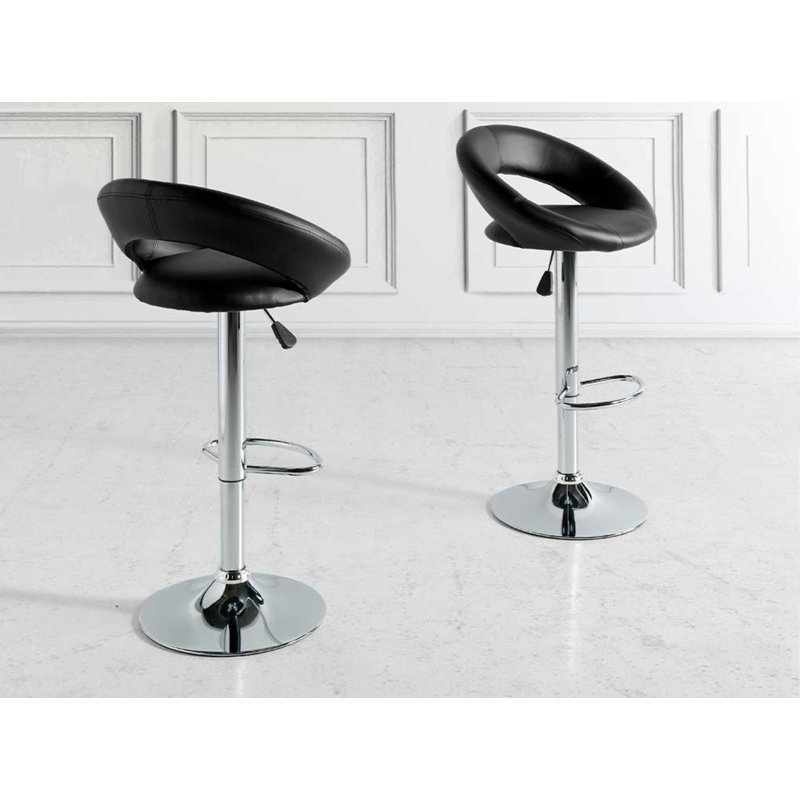 Sigety Upholstered and Faux Leather Adjustable Height Bar Stool with Iron Frame, Black