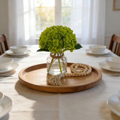 Fleurs artificielles réalistes dans un vase - fausse eau, corde de perles de bois - centre de table élégant pour la maison, le bureau, la salle de bain, le mariage - vert