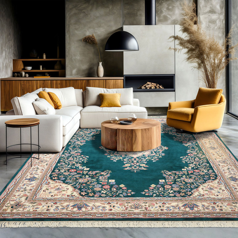 Tapis traditionnel en laine noué à la main 7 pi 5 po x 9 pi 6 po Emerald
