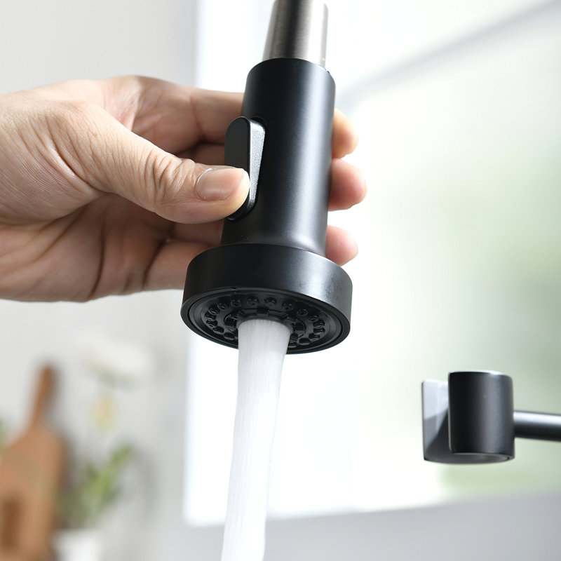 Commercial And Nickle Kitchen Faucet With Pull Down Sprayer, Single Handle Single Lever Kitchen Sink Faucet, Black/Silver