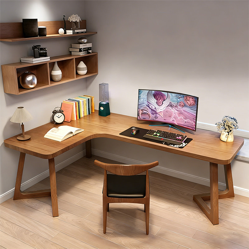 Brown L-Shaped Solid Wood writing desk
