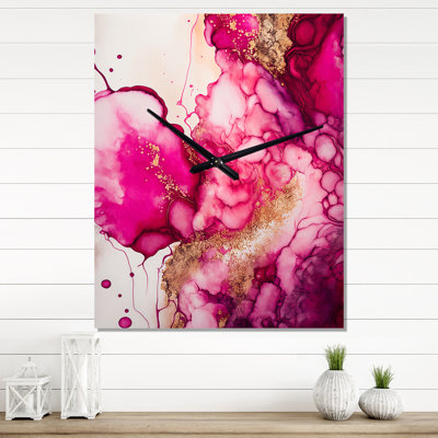 Serenity In Rasberry Blush V - Très grandes horloges murales à encre liquide abstraite