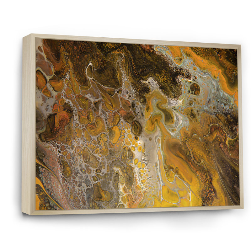 Marbre brun et jaune - art moderne sur toile, H 16 po x l 32 po x P 1 po, Toile avec cadre flottant brun