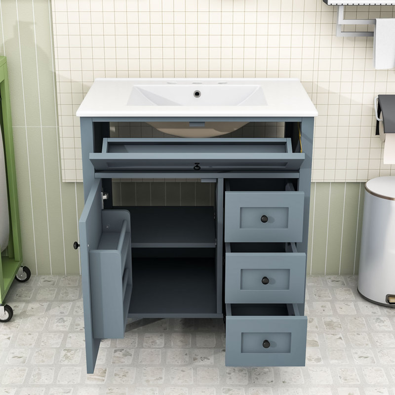 Meuble-lavabo 30 po avec lavabo, tablette et tiroirs en céramique, Blue Gray