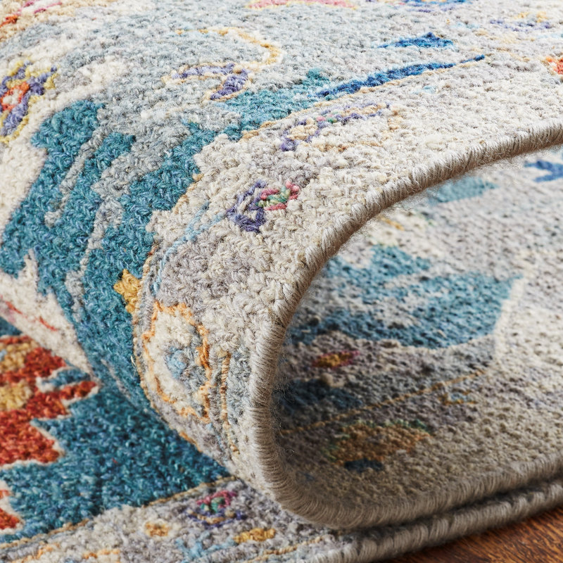 Tapis en laine tissé à plat à la main Zahara Ocean Bloom, Rectangle 12 pi x 15 pi