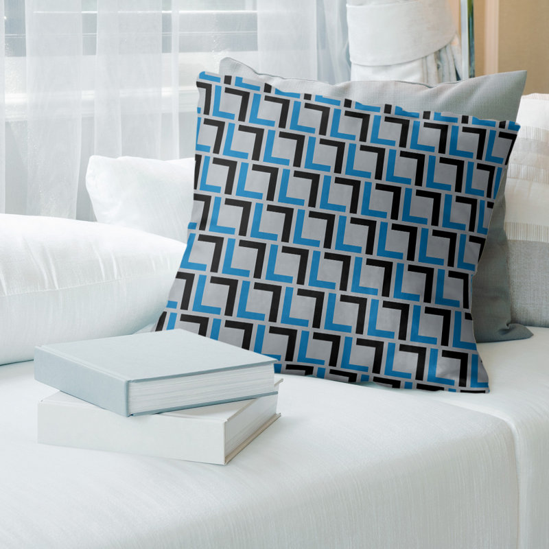 Housse de coussin Detroit Football Luxury, Gris foncé / bleu, 14 po x 14 po, Polyester sergé