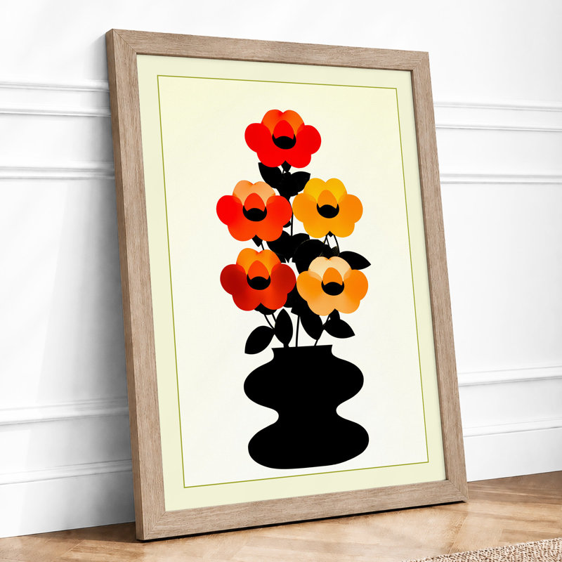 Warm Floral Vase Botanical 1 Piece Single Picture Frame Wall Art, A4 - 29.7 x 21.0 cm, Oak