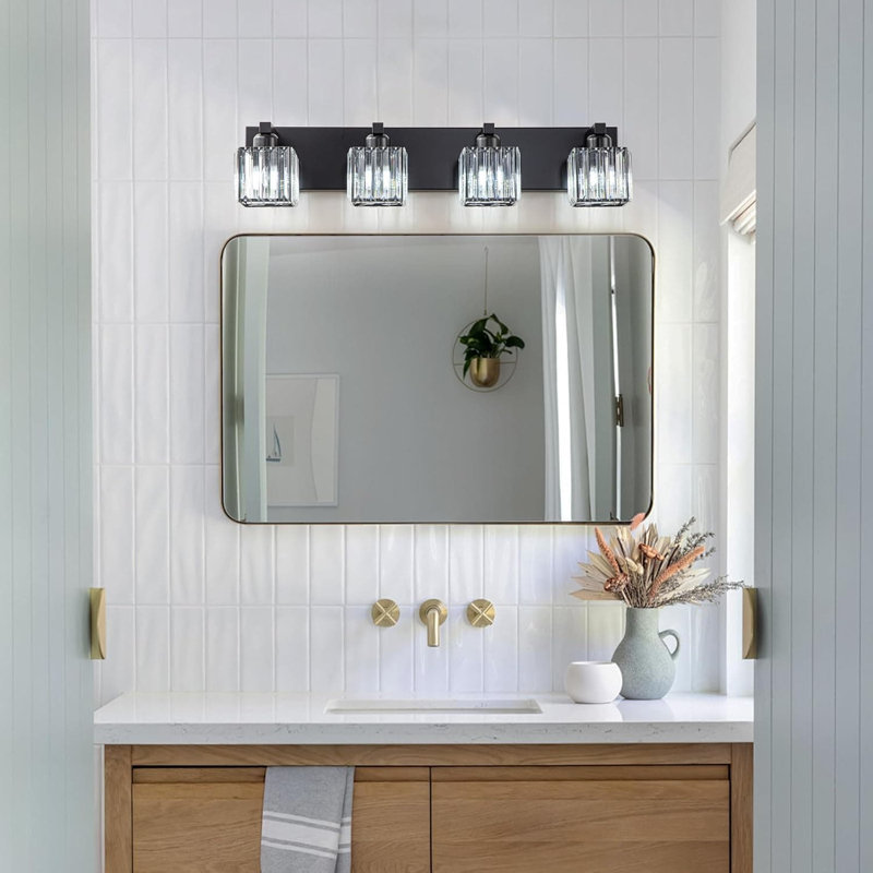 Luminaire de salle de bain Modern Crystal, Noir, H 6,3 po x l 27,6 po x P 6,3 po, Quatre lumières