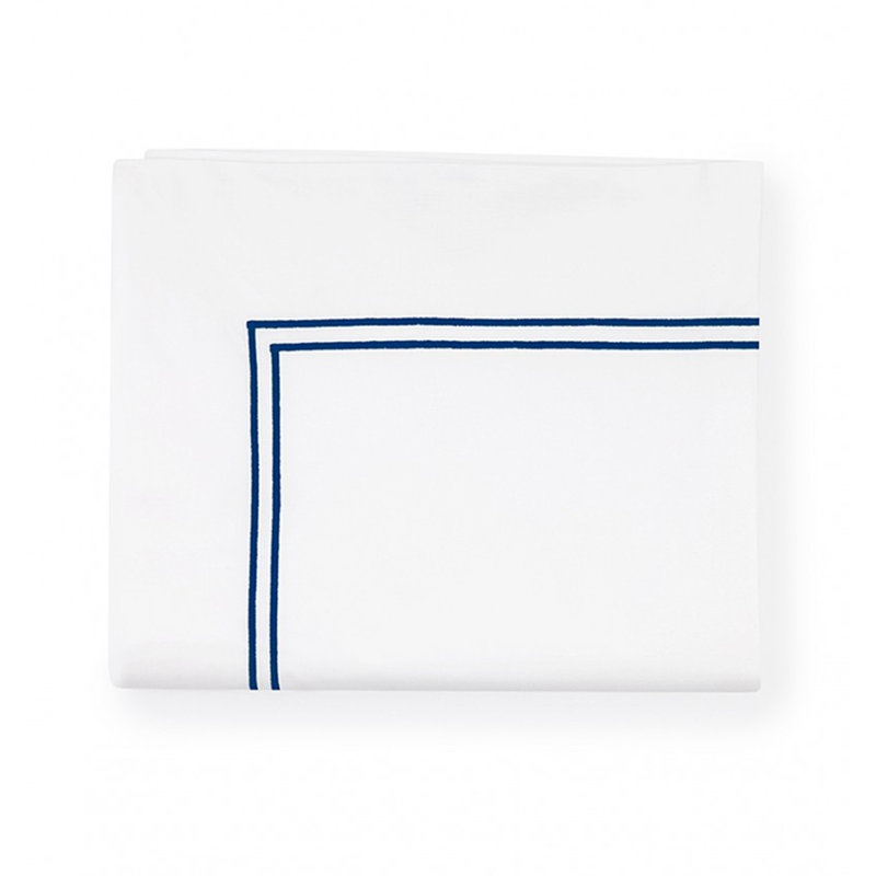 Grande Hotel Percale Flat Sheet, White/Navy, Full/Queen Flat Sheet