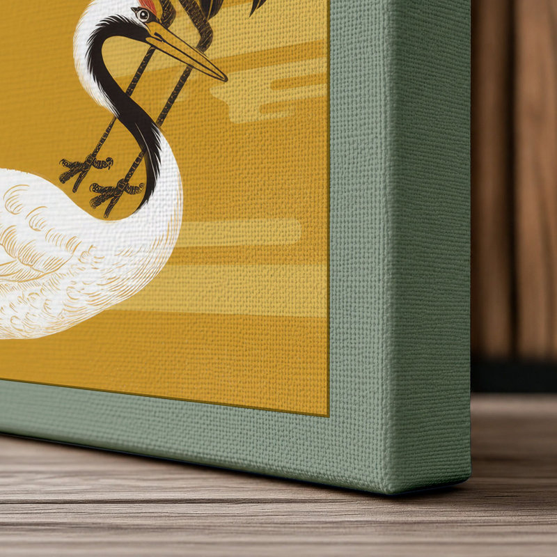 Three Cranes in Gold Japandi - Wrapped Canvas, 30x20 - 76.2 x 50.8 cm, Sage Border