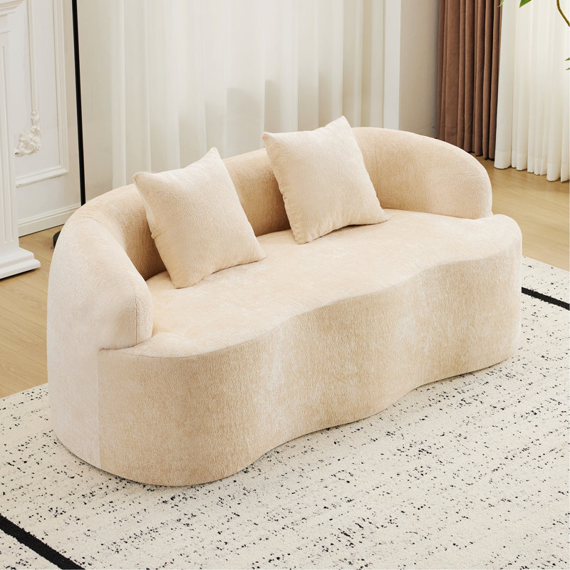 Canapé courbé avec 2 coussins pour petit espace, salon, chambre à coucher, Beige