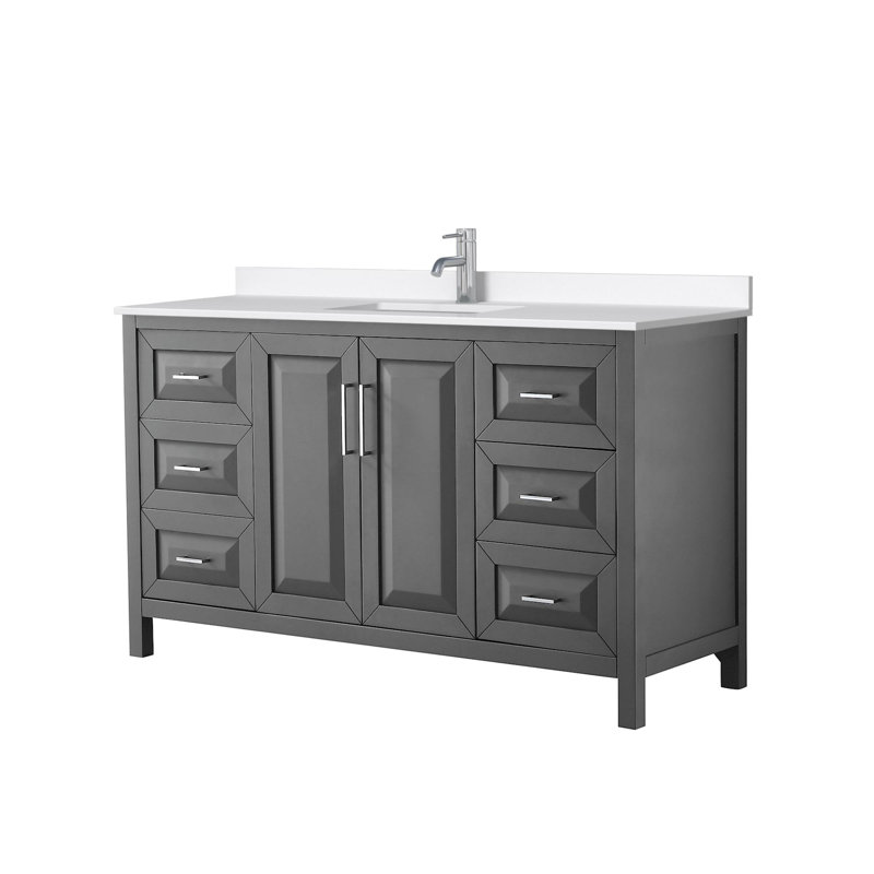 Daria 60'' W Vanity, Polished Chrome, Gray, White Quartz