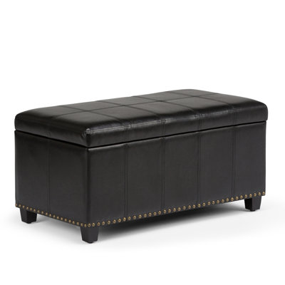 Amelia 33"W Upholstered Vegan Leather Transitional Rectangular Lift-Up Storage Ottoman Bench with High-Density Foam